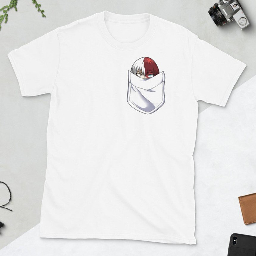 Tshirt Todoroki Shoto White Fake pocket My hero Academia Anime Manga Premium Unisex