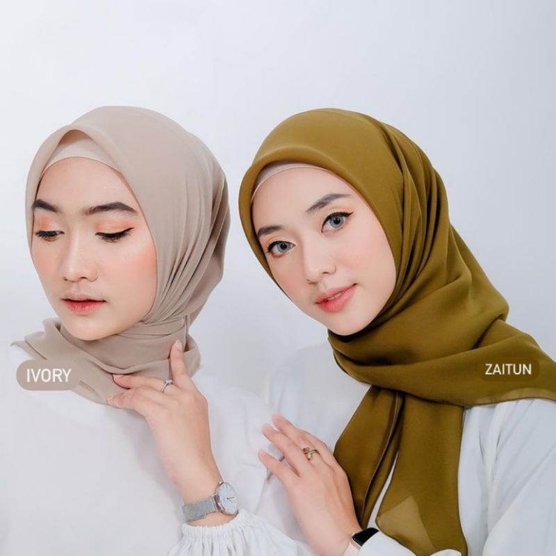 Hijab Pollycoton Hijab Square ( Warna Ivory, Zaitun, Olive )