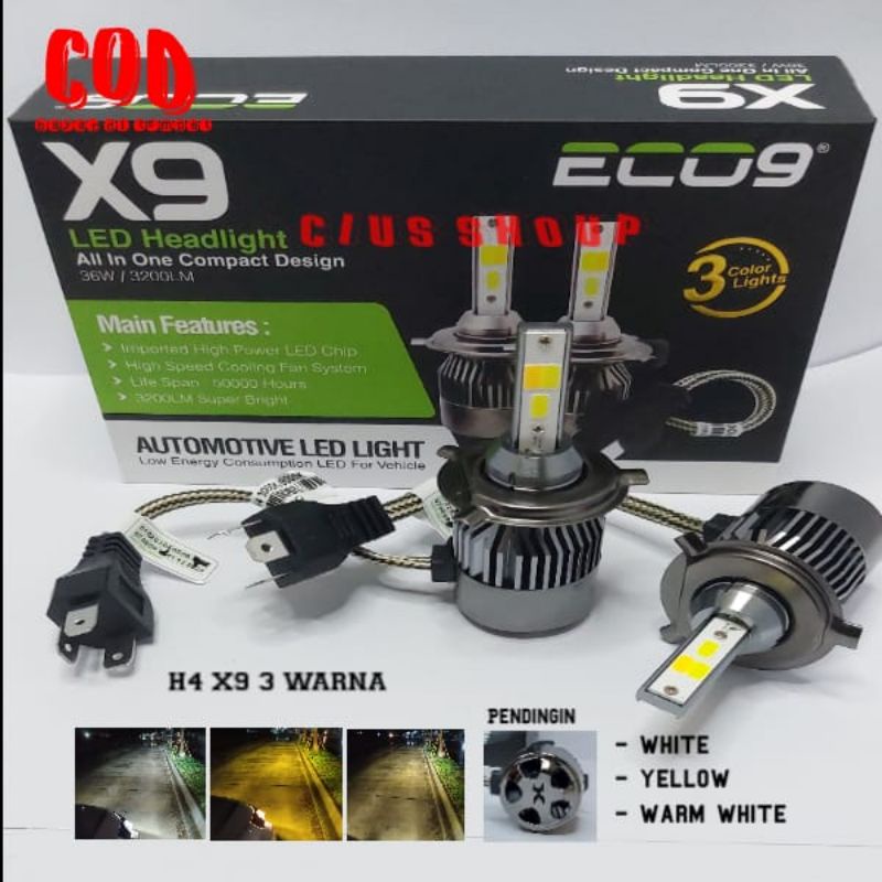 LAMPU LED H4 MOBIL X7 X9 X10 ECO9 3WARNA Hi LOW...