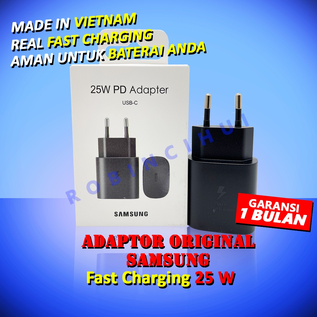 Charger Adaptor Samsung 25 Watt Type C Usb C Fast Charging Original Samsung - Adapter Samsung 25 Watt - Batok Samsung 25 Watt - Kepala Samsung Note10, A70, A80, S20, S20 Ultra, S20+, S21, S21+, S21 Ultra, S22, S22+, S22 Ultra, galaxy note 20, note 20+,