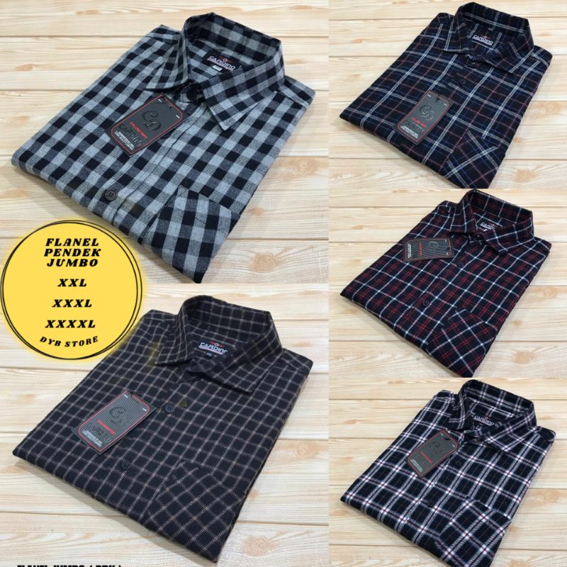 kemeja flanel lengan pendek jumbo pria XXL-XXXL-XXXXL flanel big size over size pendek motif kotak distro