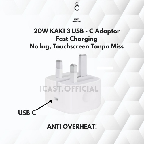 Adaptor Charger 20W Kaki 3 USB C PD 20W Power Adaptor Kaki 3 Model A2344