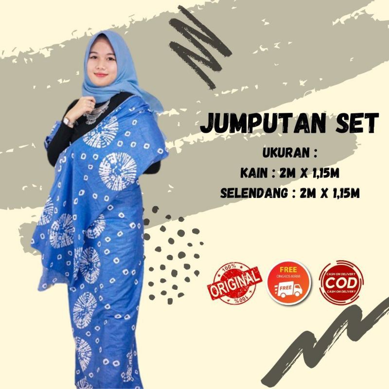 Nyimas Songket - Jumputan Set Khas Palembang Biru Putih