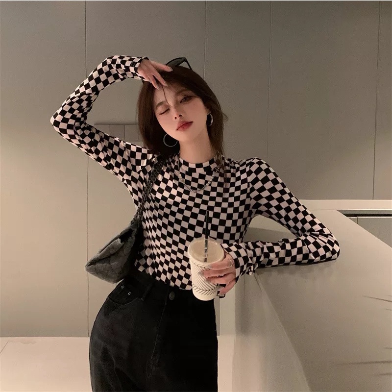 BEFAST - ZGW OOTD Kaos Longsleeve wanita JAMIA / Longsleeve KOTAK Catur (LD 88, P 40) / Longsleeve Wanita Kekinian / Tshirt Crop Lengan Panjang / Kaos Motif Catur Trendy / OOTD Wanita Ala Style Korean / Fashion Wanita Modis / Longsleeve Crop Catur Terbaru