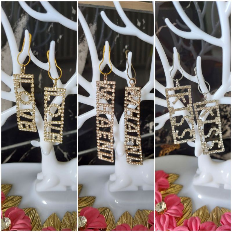 A80 Anting hijab juntai premium full gold petak panjang