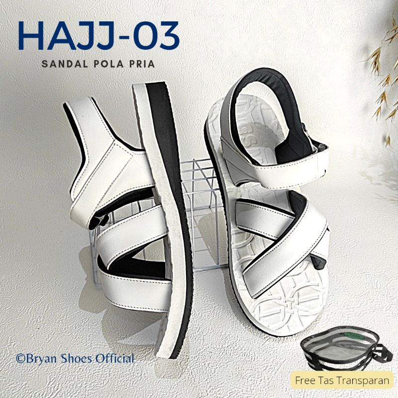 BRYAN Hajj-03 Sepatu Sandal Haji Umroh Silang Ninja Gunung Size 36-40 41 42 43 Putih (Pola Besar Pria)