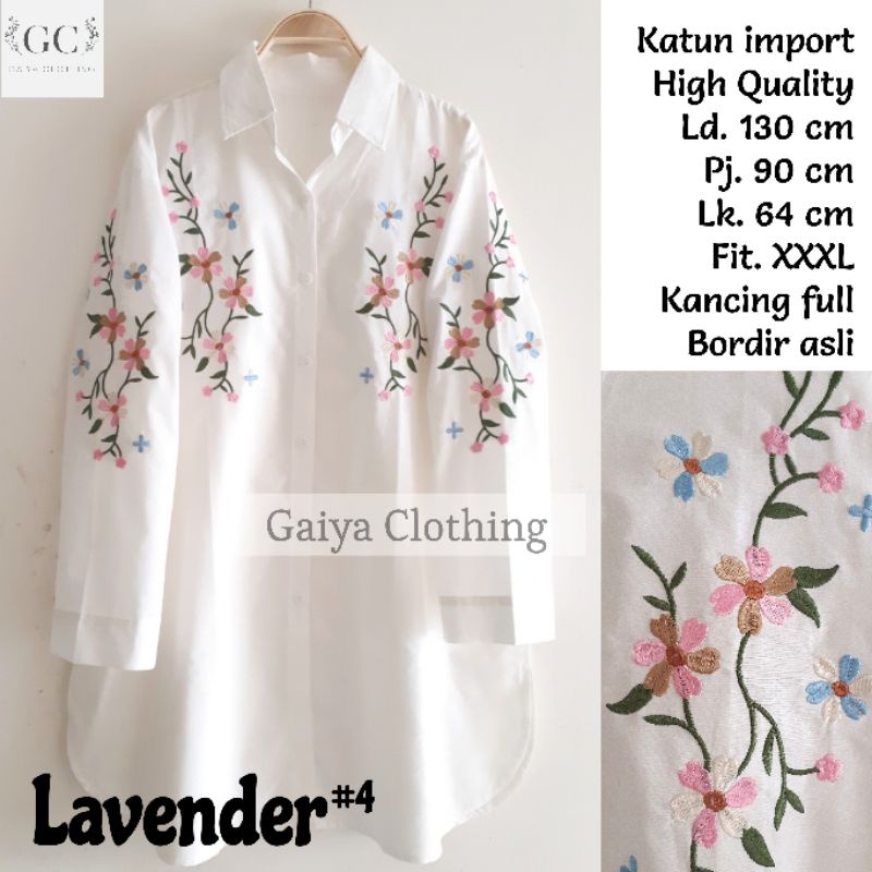 TUNIK JUMBO PUTIH WANITA BAJU ATASAN BIGSIZE PUTIH KATUN BORDIR LD. 130 - LAVENDER JUMBO