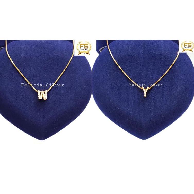 SALEE.. KALUNG PERAK ASLI SILVER WANITA 925 LAPIS EMAS MODEL LIONTIN HURUF, INISIAL, ALFABET LIONTIN