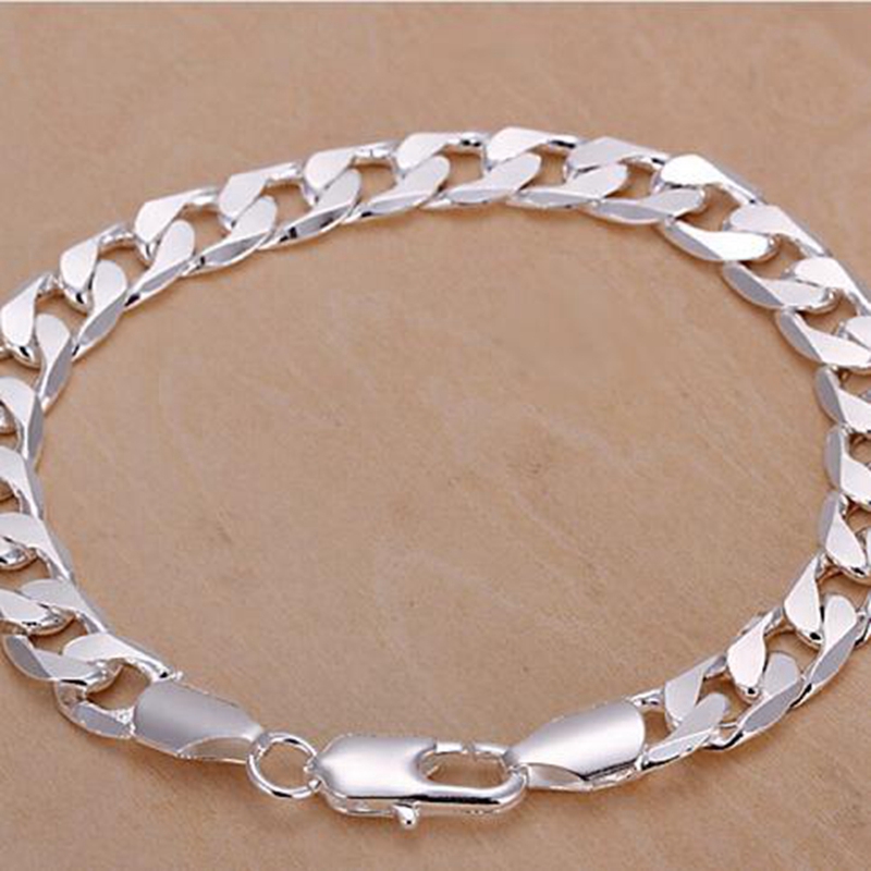 10mm Gelang Tangan Rantai Flat Sideways Warna Gold / Silver Untuk Pria