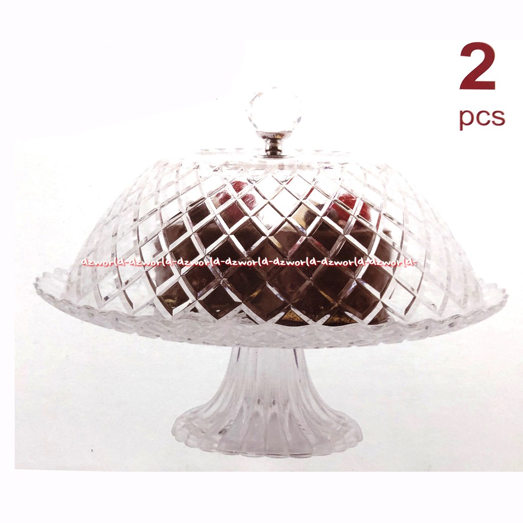 Krishome Cake Dome Set Tempat Kue Transparan 2pcs Tatakan Tinggi