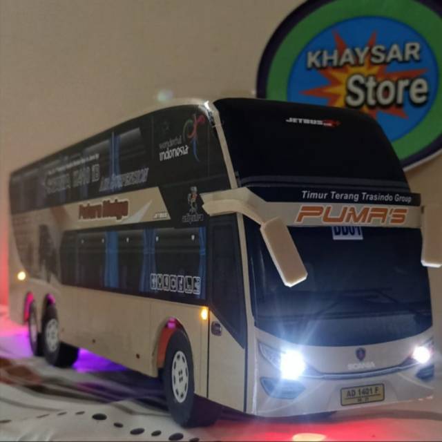 Miniatur Bus bis putra mulya DD plus lampu