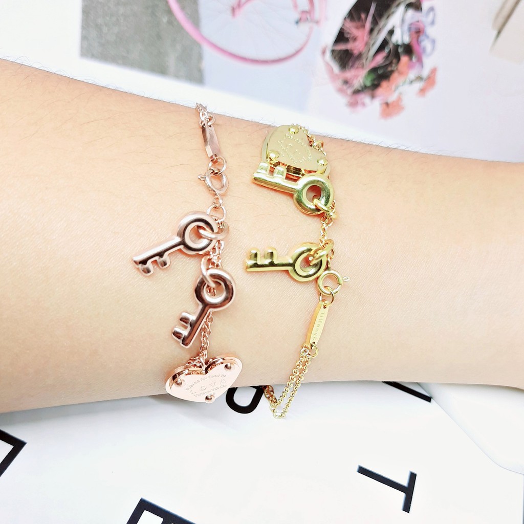 Gelang Titanium Korea Kdrama Import Kunci Hati Rose Gold - BB597