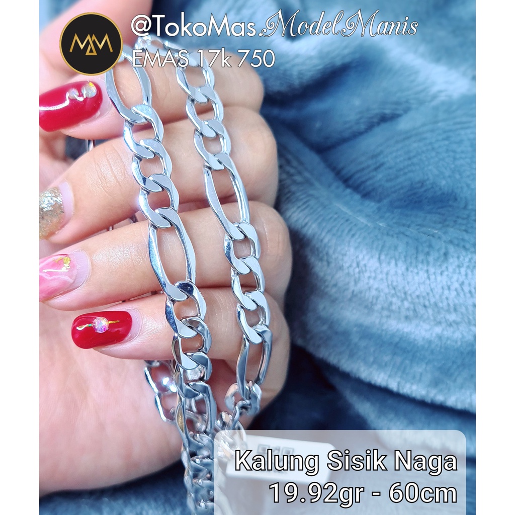 Kalung Sisik Naga Besar variasi Rantai emas putih 750 kadar 17k