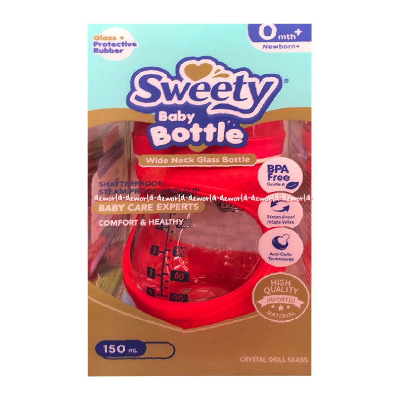 Sweety 150ml Baby Bottle Wide Neck Glass 0 Month+ Gelas Botol Belajar Minum Anak Bayi Swety Switi BPA Free