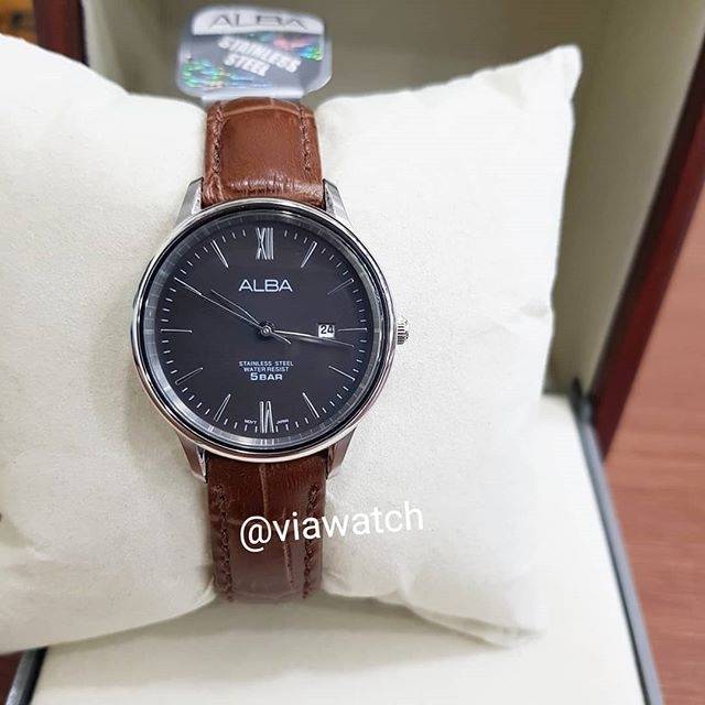 ALBA AH7P05 LADIES SILVER BLACK TALI COKELAT