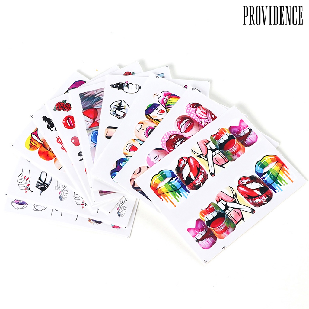 Providence 9pcs / Set Stiker Nail Art Diy Bentuk Bibir Sexy Sunfast