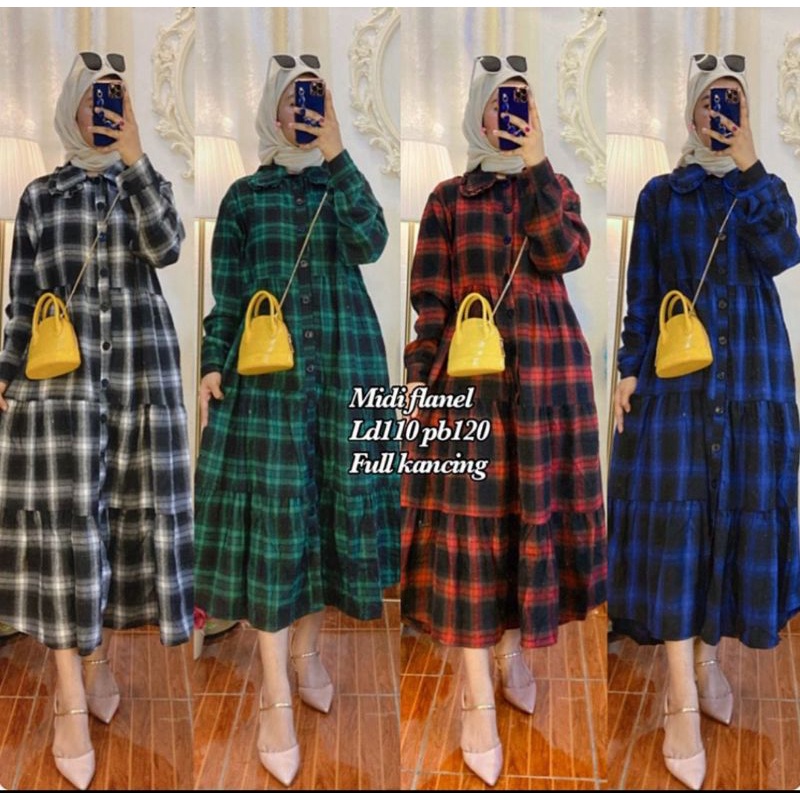 Maxi Dress Kotak import wanita