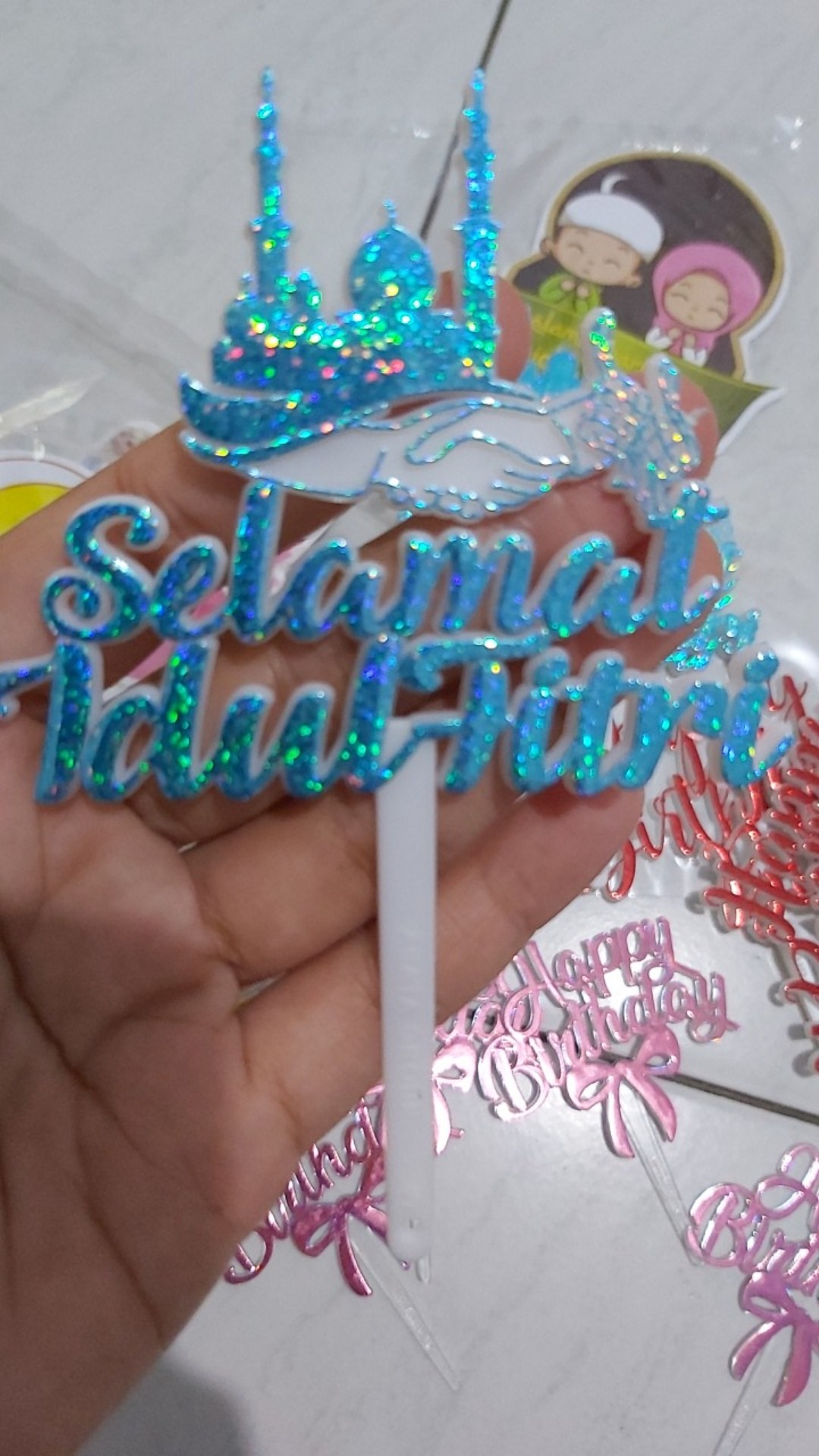 Ti-0137-f Cake Topper Tulisan Idul Fitri Lebaran Biru
