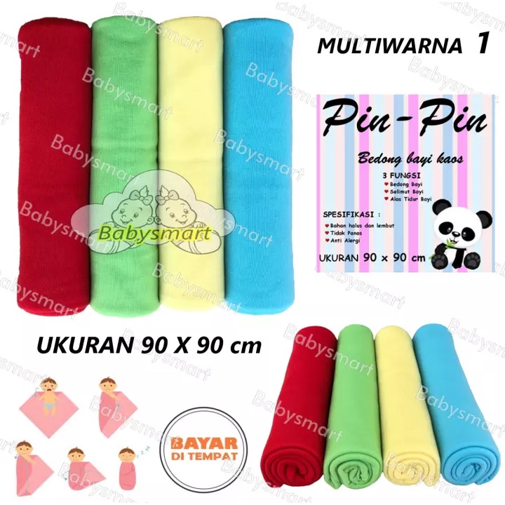 Babysmart - PIN PIN 4 Pcs Bedong Bayi Kaos Multi Colours Size 90 x 90 cm/Selimut Bayi/Alas bayi/Alas kereta/perlengkapan bayi