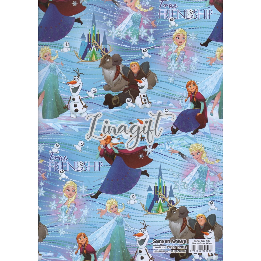 ( 5 Lembar ) FROZEN SANWA - KERTAS KADO PRINCESS ELSA / ANNA - GIFT WRAP PAPER SANSAN WAWA WALT DISNEY KRISTOFF / ICE QUEEN SVEN REINDEER OLAF SNOWMAN ICE CASTLE