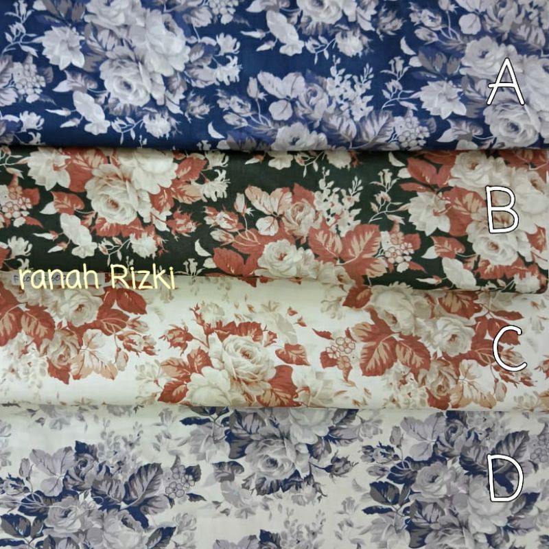 kain katun jepang motif floral bunga mawar besar monokrom km216/ japan design cotton tokai senko