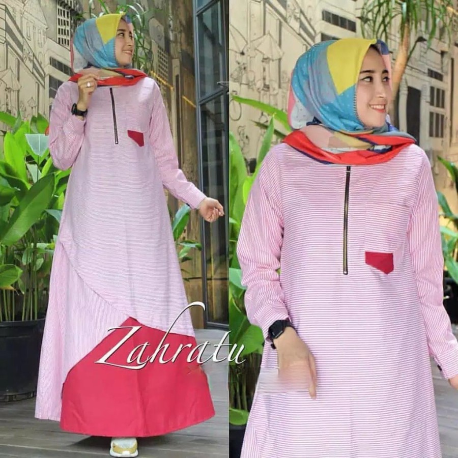 COD - Baju Gamis Syari Terbaru Jumbo S-5L (LD 92-140) Remaja Zahratu Maxi Dress Muslim Wanita Murah-RED