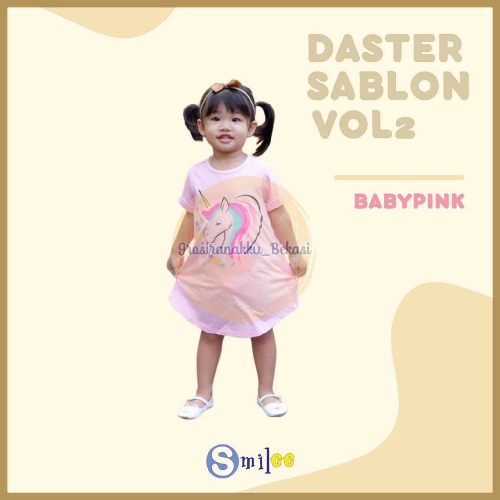 Daster Anak Smile Sablon Vol 2 Motif Baby Pink Kudapony size 1-5Th