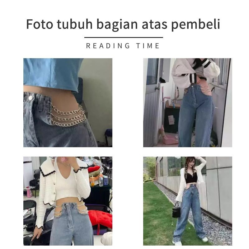 Suhao Net Hong Kong Style Chain High Waist Wide-Legged Jeans Musim Semi dan Musim Panas Straight Slack Slim Fit Pants