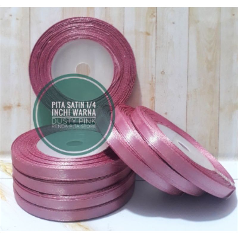 pita satin kecil termurah per rol 1/4 inchi DUSTY PINK