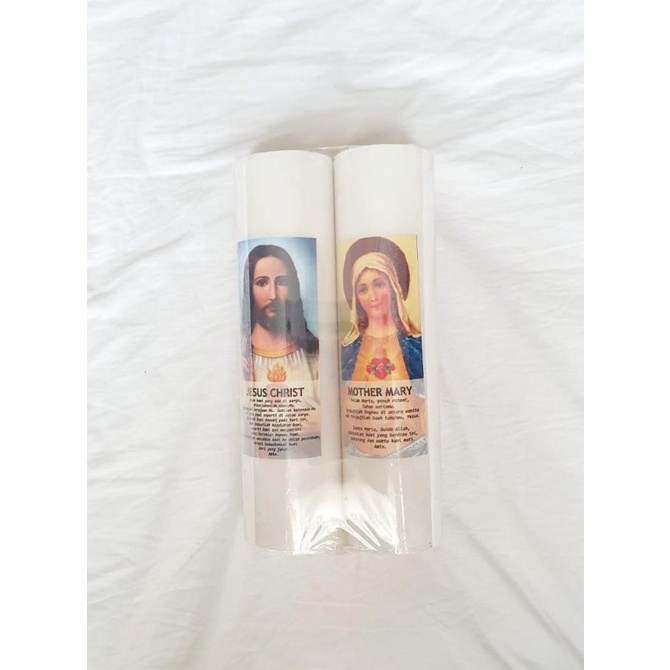 ~@~@~@~@] Lilin Doa Katolik Gambar Bunda Maria dan Tuhan Yesus 1 pasang 5x20 cm