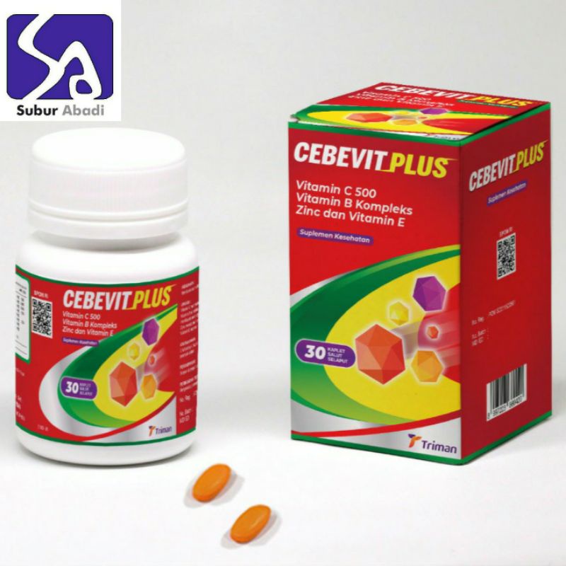Multivitamin CEBEVIT PLUS Triman Vitamin C - B Kompleks - Zinc - E (1 Botol = 30 Kaplet)