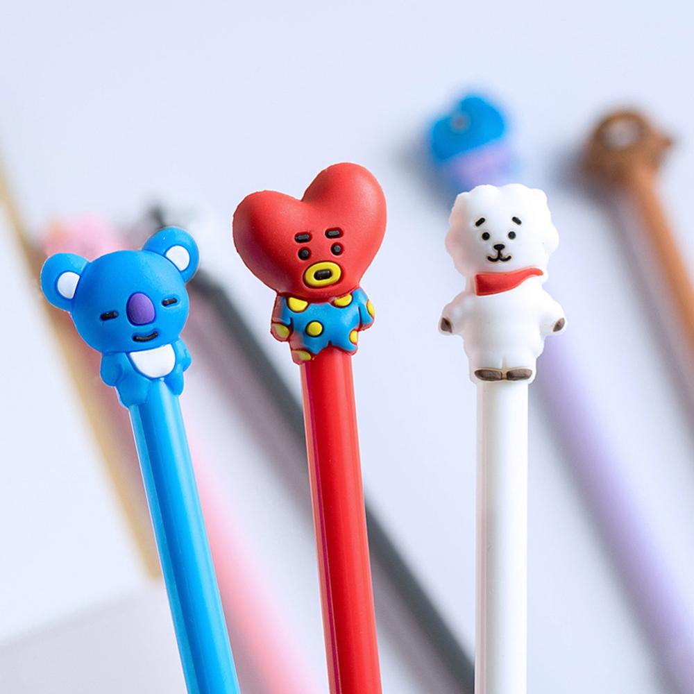 Timekey 1PC Pulpen Gel Hitam 0.5mm Desain Kartun BTS BT21 Untuk Stationery Sekolah N6S3