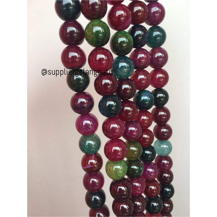 natural 16mm rainbow colour onyx ready stock pancawarna kilap serat beads craft aksesoris grosir