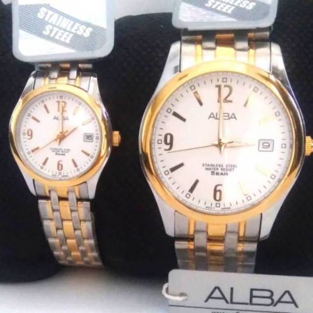 Jam Tangan Alba Original Couple Rantai Kombi Silver Gold