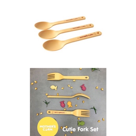 Mother's Corn Cutie Spoon Mother Corn Cutie Fork Toddler Set isi 3pc Sendok Makan Anak Garpu Makan Anak Bahan Alami Premium