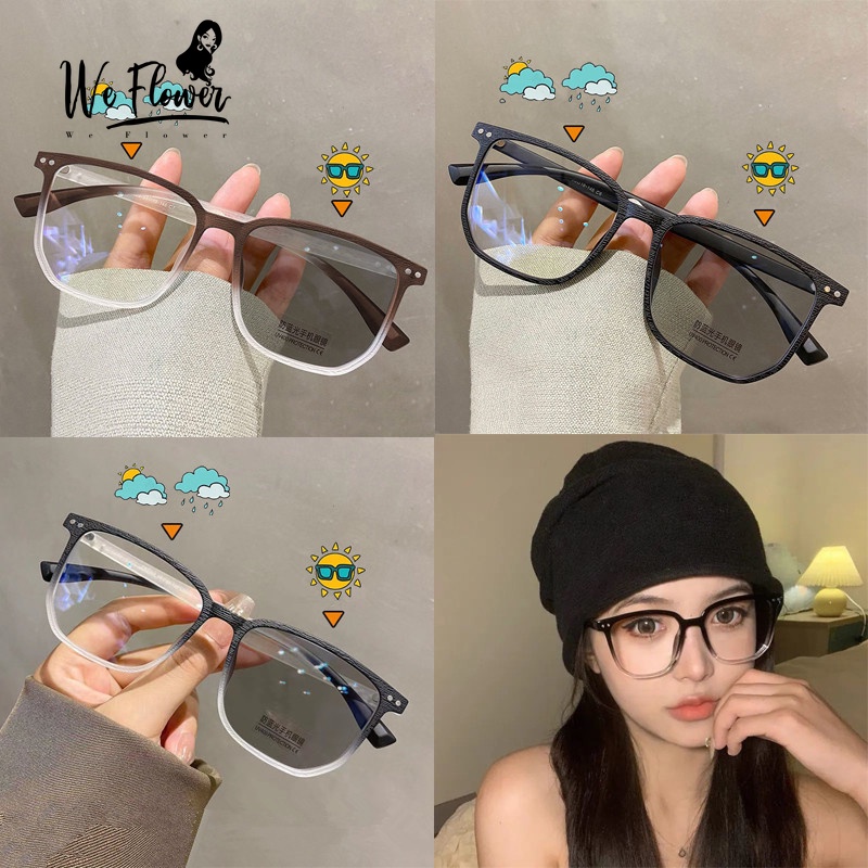 We Flower TR90 Kacamata Hitam Vintage Frame Kotak Lensa Fotokromik Berubah Warna Anti Radiasi Untuk Pria / Wanita