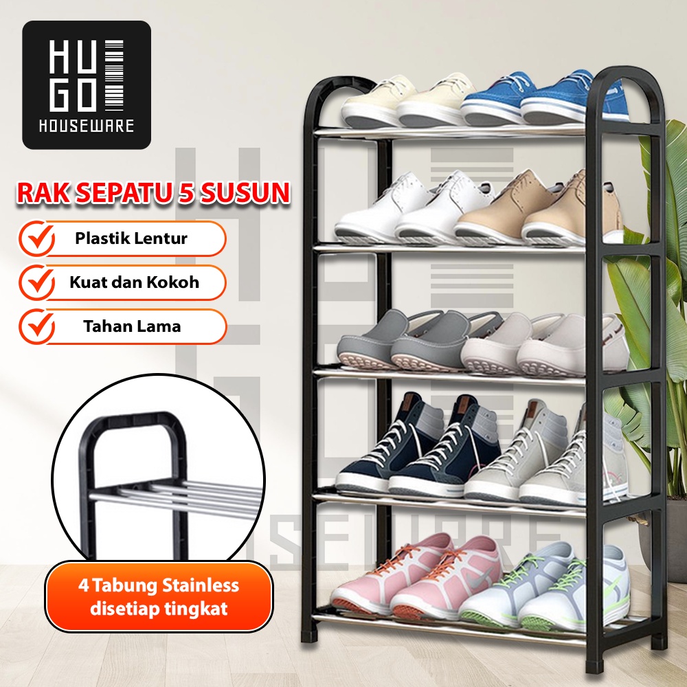 Rak Sepatu 4 dan 5 Susun Serbaguna Portable Tempat Sepatu Sandal HUGO