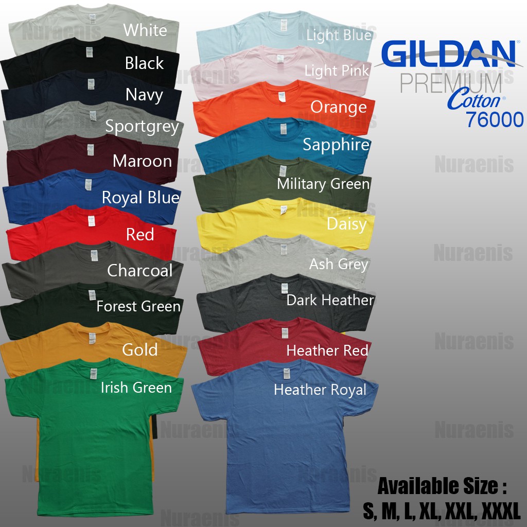 Kaos Polos  Gildan  Premium 76000 Lengan Pendek Tanpa 