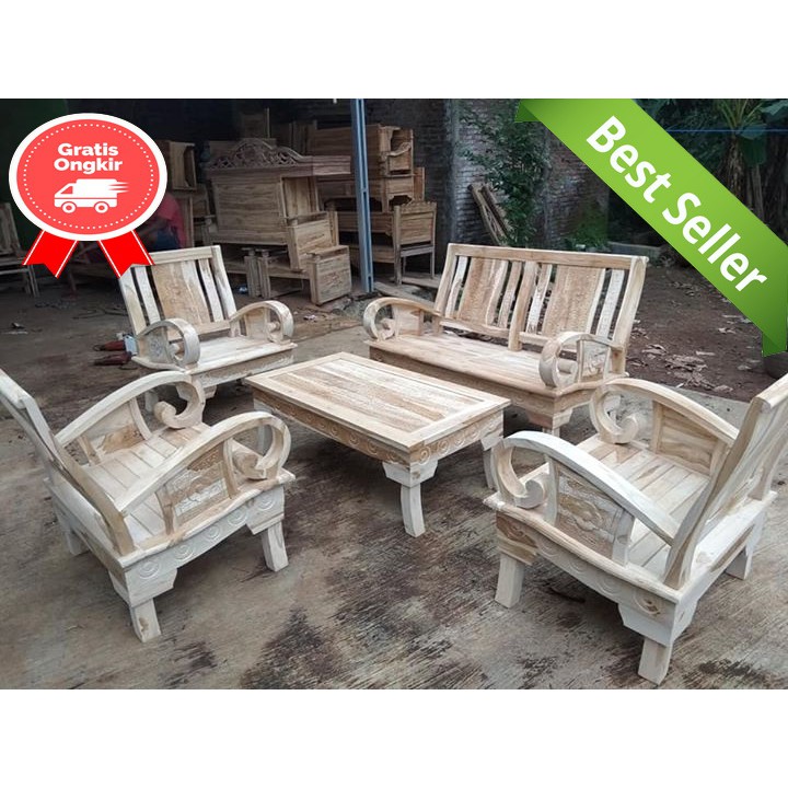 Kursi Tamu Kayu Jati Tebal Model Lengkung Mentah