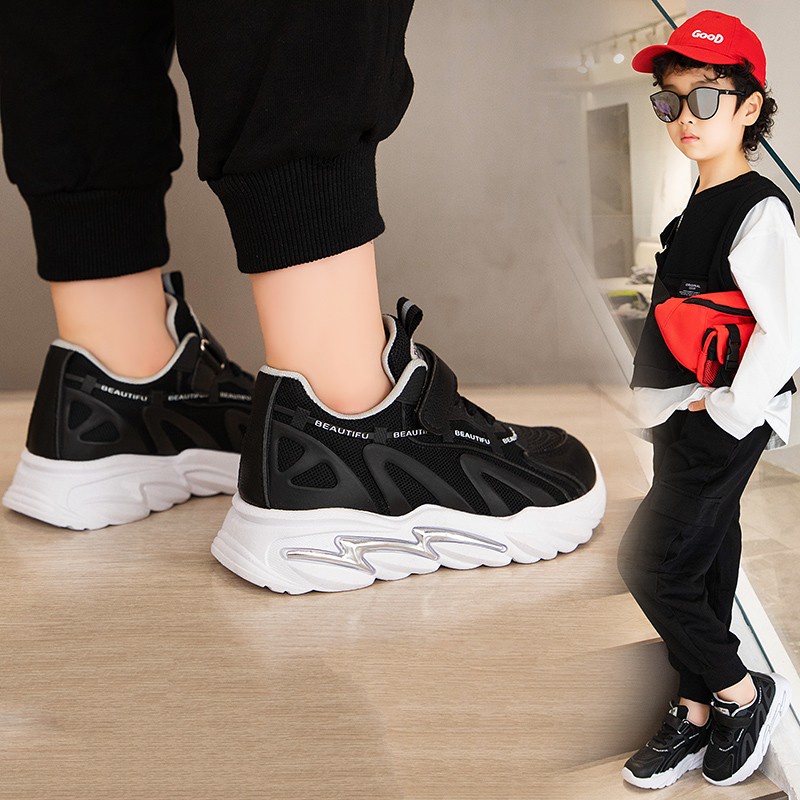 Sepatu sneakers  anak sekolah polos hitam import  SP_37 Free kotak