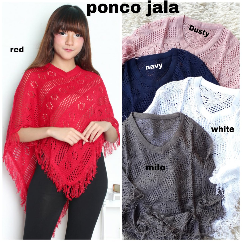 [Ponco jala jala RO] Ponco wanita rajut Varian warna