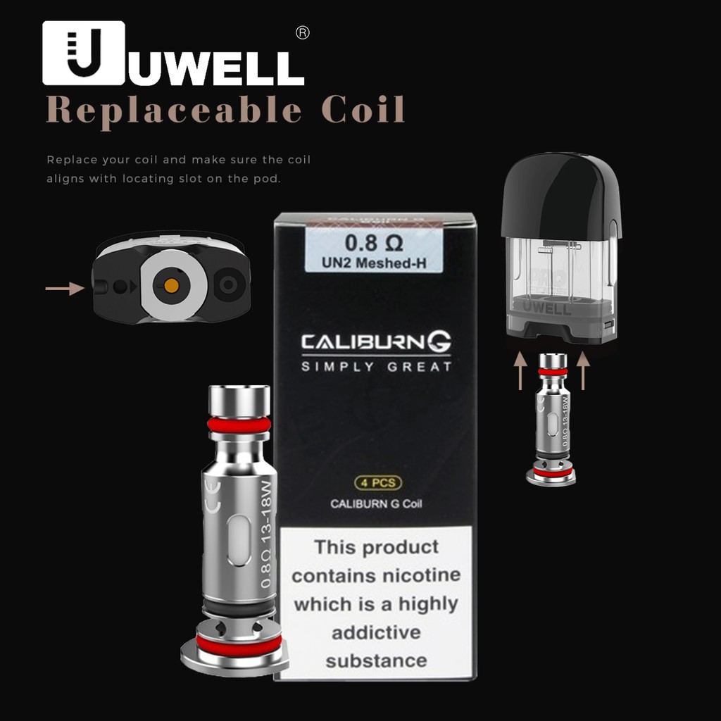 Coils Replacement Mesh Caliburn G Coil 0.8 Ohm Authentic By Uwell 4Pcs-Authentic