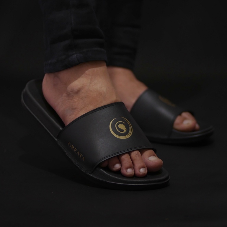 NIELS BLACK (KULIT ASLI) |ManNeedMe x GREATA| Sandal Pria Wanita Casual Sandal Slop ORIGINAL