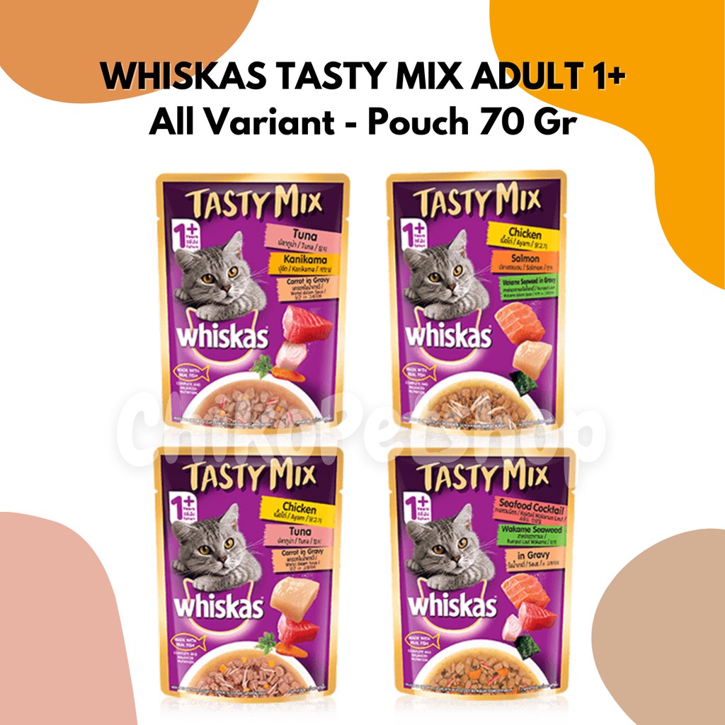 WHISKAS TASTY MIX ADULT 1+ Wiskas Makanan Kucing Dewasa Basah Pouch 70 Gr