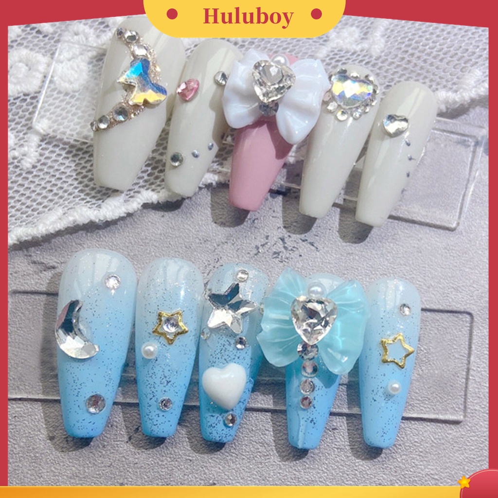 Huluboy Huluboy♡ 10pcs Charms Berlian Imitasi Bentuk Hati Pita Untuk Dekorasi Nail Art