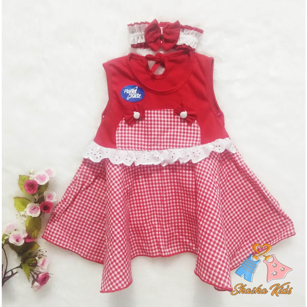 [S-026] Baju Bayi Perempuan/Dress Bayi Perempuan Planet Kids 0-6 bln Bonus BANDANA