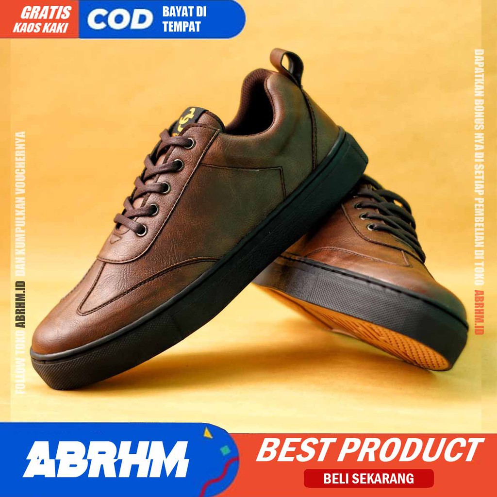 ABRHM x JIM Sepatu Formal Pria Casual Kulit Pu Kerja Kantor Kuliah Kondangan Gaya Keren Kekinian Original Murah Terlaris