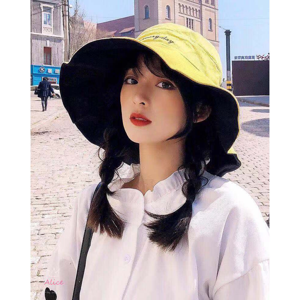 Topi Bucket Fisherman 2 Sisi Gaya Korea Casual untuk Wanita
