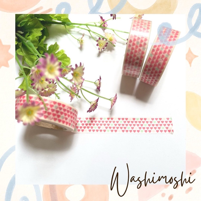

Washimoshi Masking Washi Tape Pink Heart Design (10 meter)