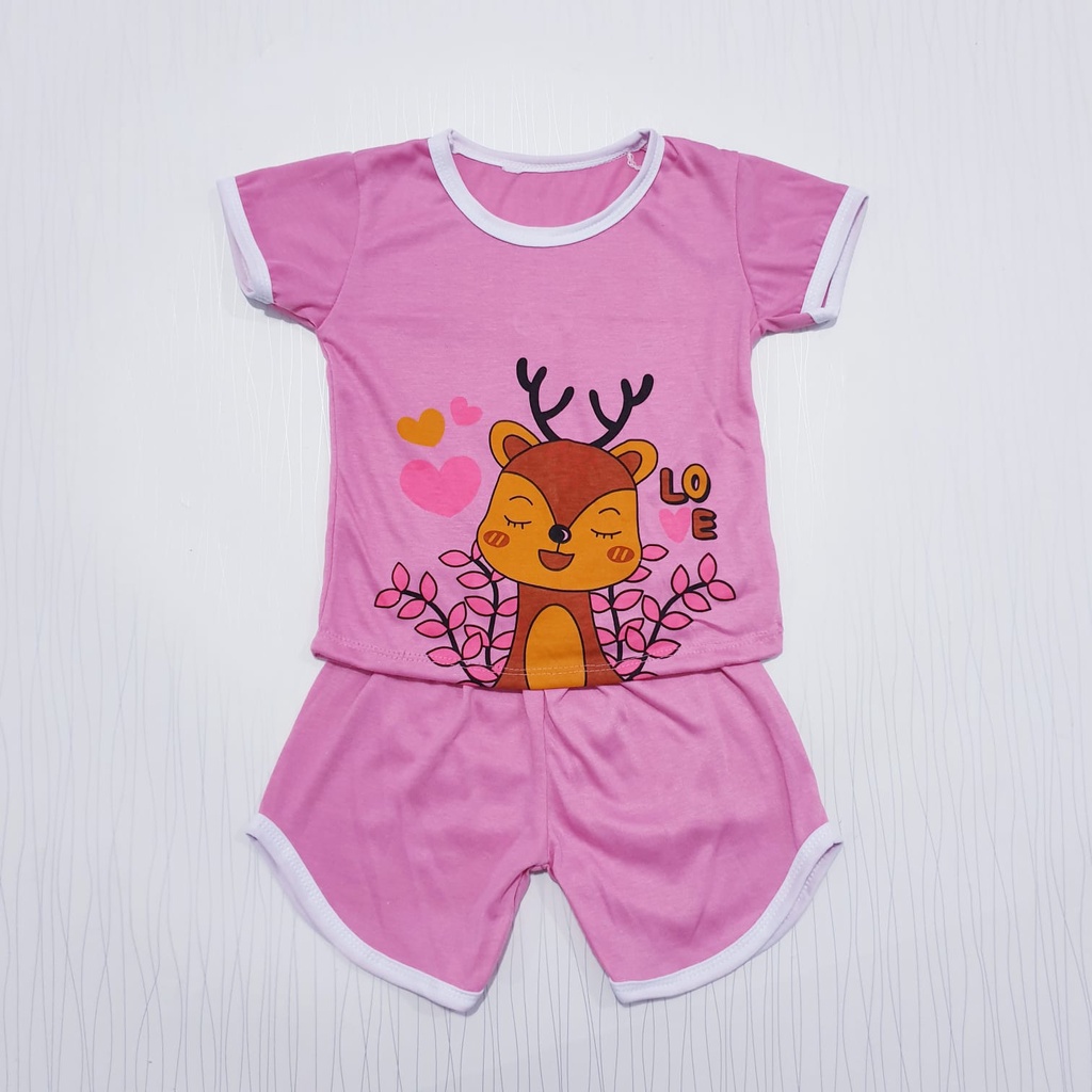 setelan baju bayi sablon random pakaian anak celana bis pendek baju baby gracia